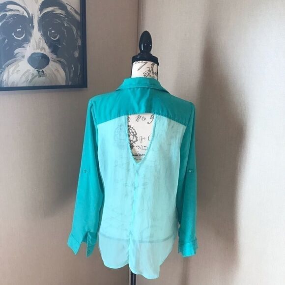 Bongo large aqua Blouse women’s long sleeve - Picture 8 of 16